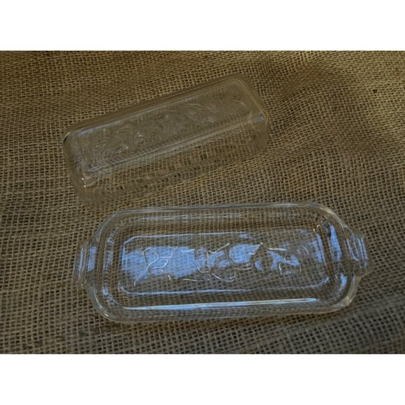 Vintage Clear Glass Butter Dish With Lid - Floral Etched Design - Rectangular Sh - Picture 4 of 8